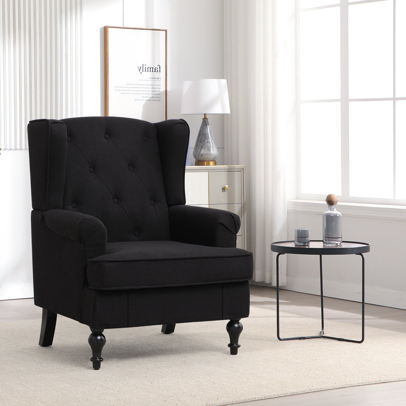 Fauteuil à oreilles Upholsterd, Mélange de lin noir