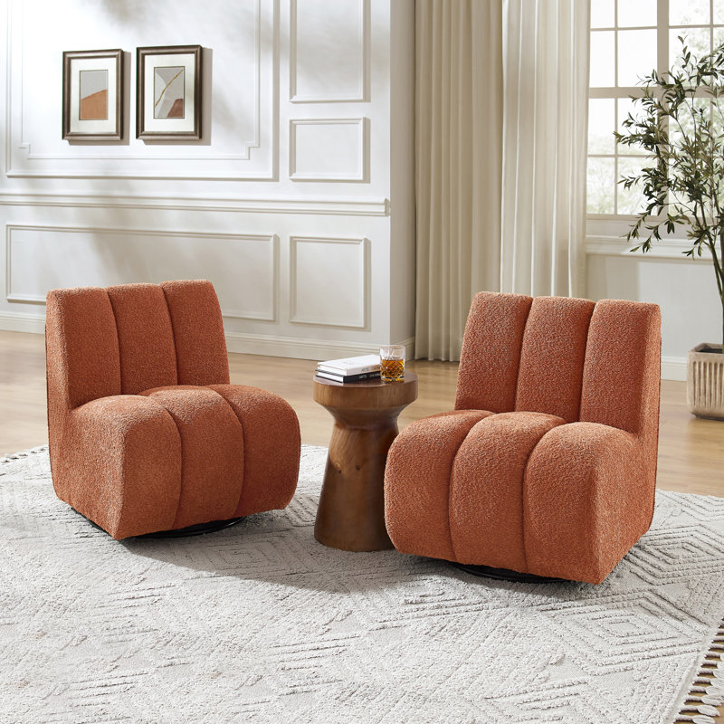 Fareeha  25.2'' W Swivel Upholstered Accent Chair, Orange Lambwool