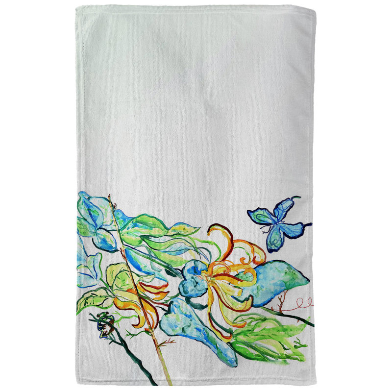 Serviette de cuisine papillon et fleurs bleues
