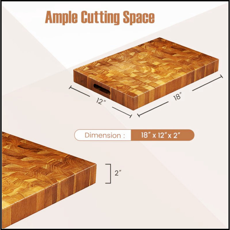 Planche à découper polyvalente en bois de teck durable avec poignée intégrée pour une utilisation polyvalente dans la cuisine et un transport facile