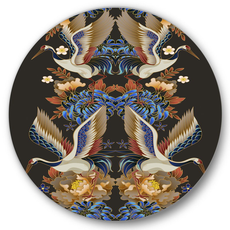 Chinoiserie avec oiseaux et pivoines, H 11 po x l 11 po x p 1 po