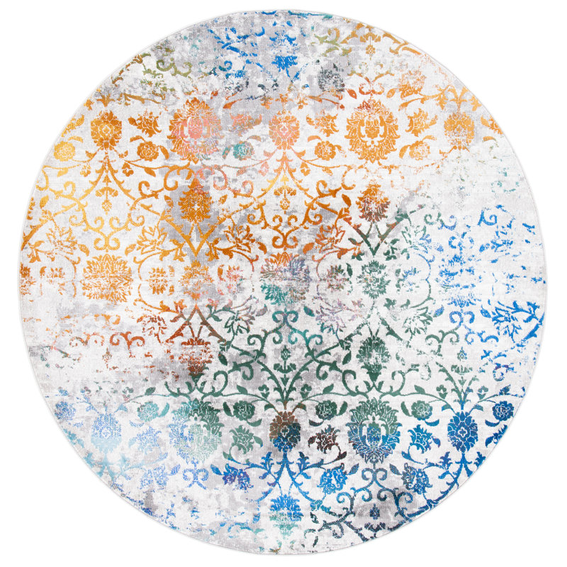 Aria Performance Damask Rug, Round 6'5"