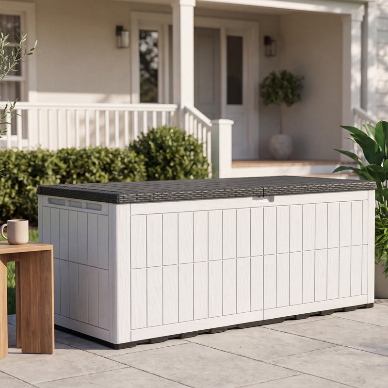 Boîte de rangement d'extérieur en résine Balconera 240 gallons avec serrure, 240, White and Black