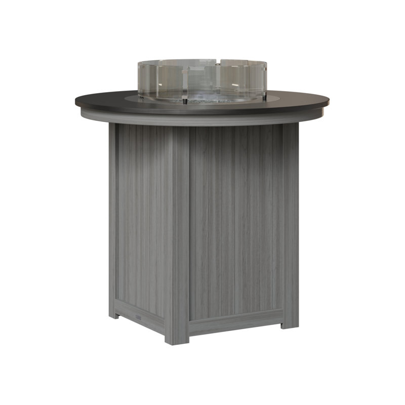 Berlin Gardens Donoma 44″ Round Bar Fire Pit Table, 39" H x 44" W x 44" D, Hammered Top Black with Driftwood Grey Base