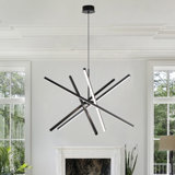 Zhanjing5 LED Modern Chandelier Sputnik Black Linear Kitchen Island Light Remote Dimmable