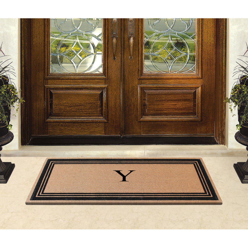 Monogrammed Triple Classic Border Natural Coir Door Mat with PVC Backing – Heavy-Duty, Anti-Shed & Easy to Clean, 57" x 24"