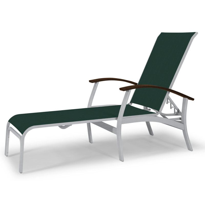 Belle Isle Outdoor Chaise Lounge, Textured Beachwood, Forest Forest Green 22D Sunbrella®, Kona P10