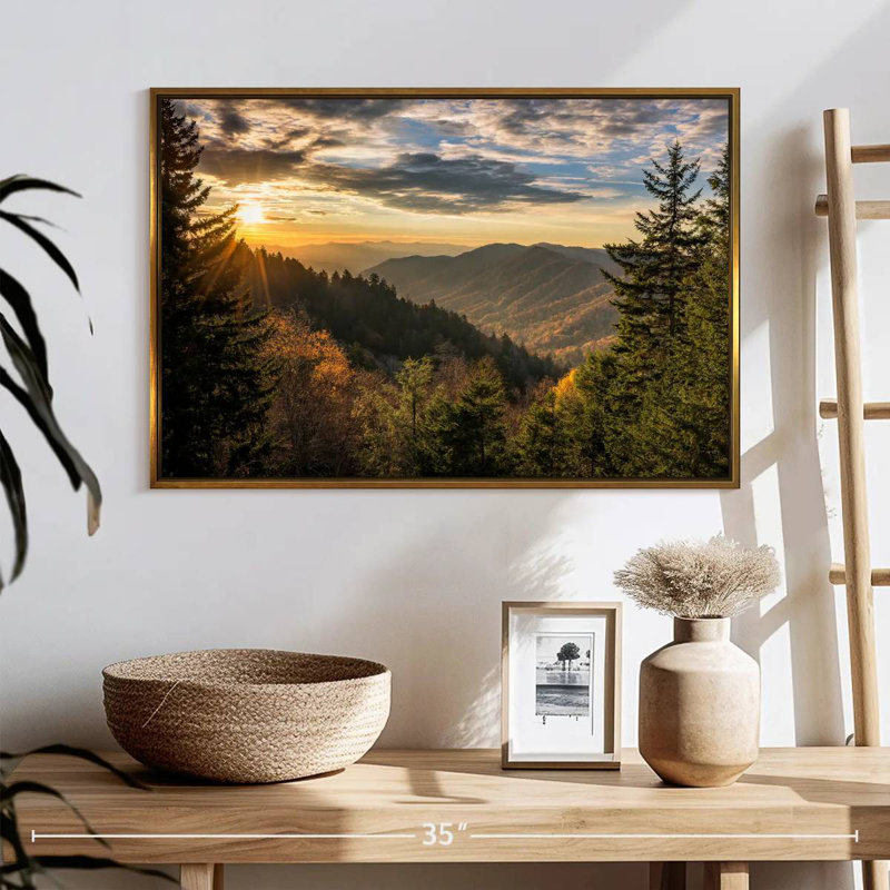 Lever de soleil dans les Smoky Mountains, Cadre flottant doré, 25 po x 17 po
