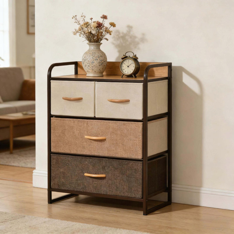 Commode de rangement à 4 tiroirs avec tiroirs en tissu pliables