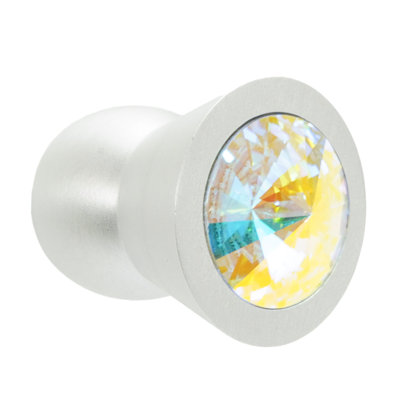 Cone aluminum knob; 18mm aurora borealis crystals; in Satin Nickel