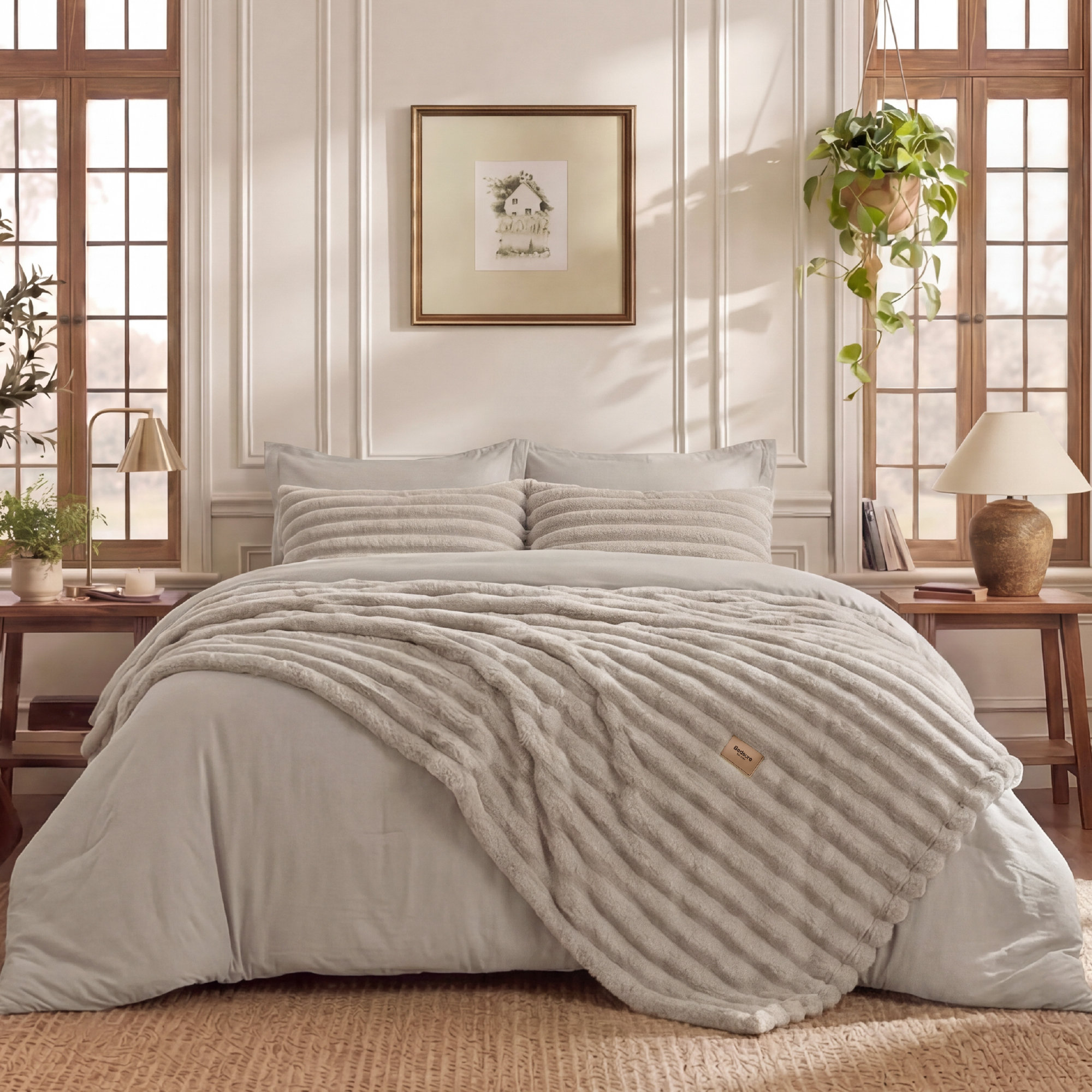Bedsure King 2-in-1 Comforter Set with Detachable Fluffy Blanket – Natural SnapTech Design, All-Season Bedding Set - Natural, King Comforter + 5 Additional Pieces