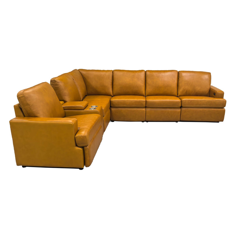 Niepocwich Leather Match Power Recline Sectional, Ginger Leather Match