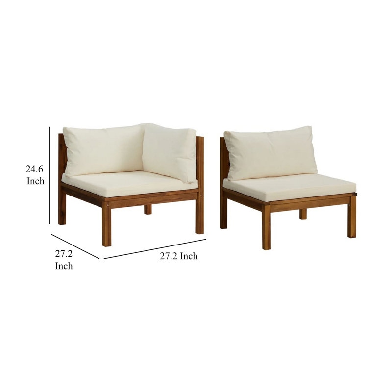 Canapé d'angle extérieur modulaire 2 pièces, bois d'acacia carré, polyester blanc