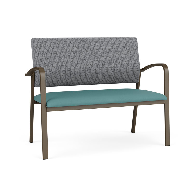 Newport Waiting Reception Loveseat Metal Frame, Patriot Plus Imperial Blue - Wipe Clean Vinyl, Bronze
