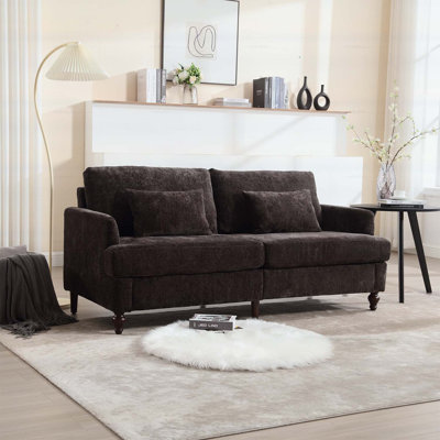 Canapé en chenille de style Mid-Century moderne en tissu, 2 places, rembourré avec des pieds en bois brun pour plus de confort et de style