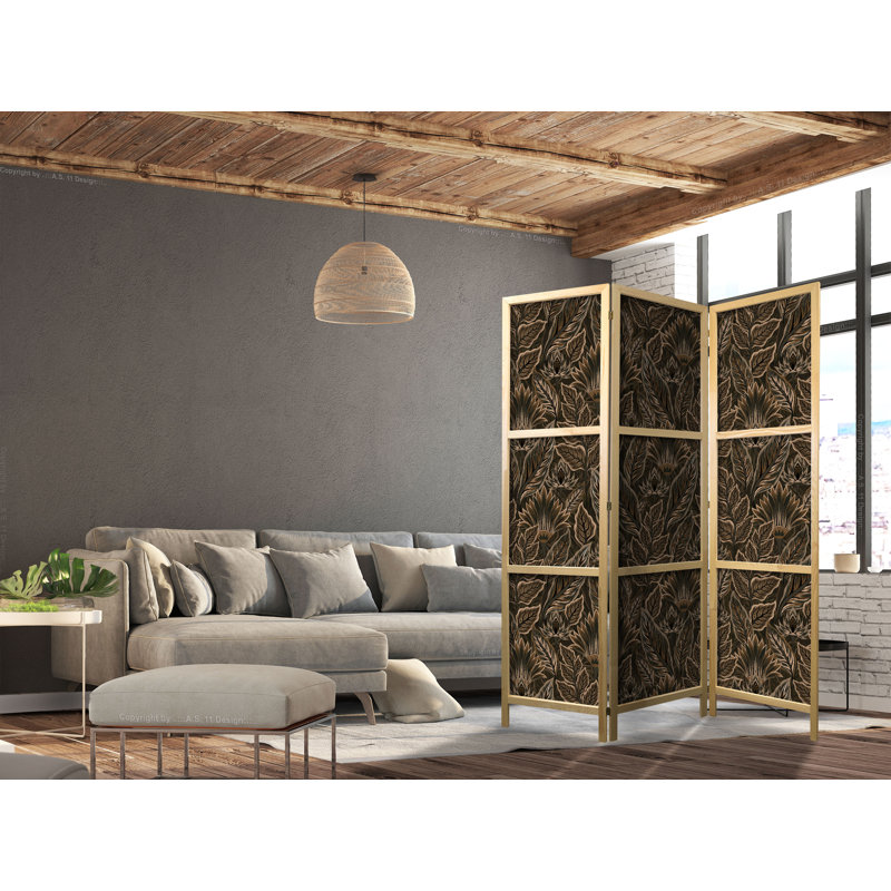 171cm H Solid Wood Folding Room Divider, 171cm H x 135cm W x 1.2cm D, Brown