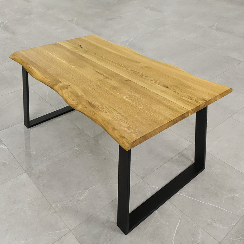 Nix Oak Unfinished Solid Wood Top Metal Base Dining Table, H75 x L120 x W80cm, Natural Oil