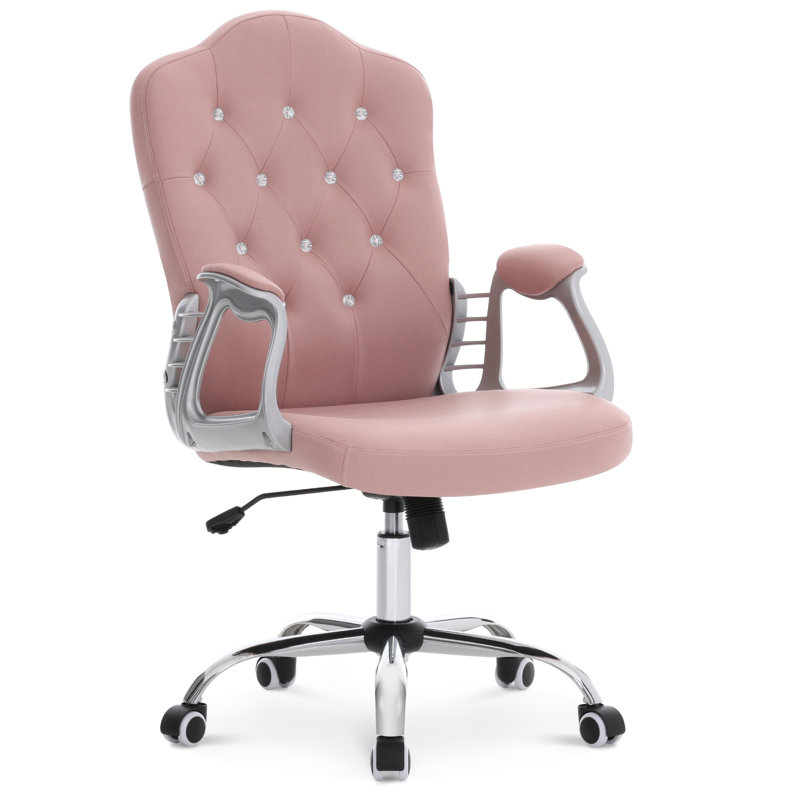 Falkhard Ergonomic Swivel Office Chair with Wheels, Faux Leather, Adjustable Height, Pink