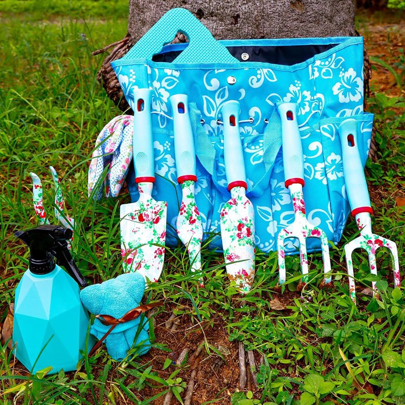 Arlmont & Co. Gift For Mom, Ladies Gardening Gift Set, Flower Gardening Tools With Tote Bag, Gift For Girlfriend, Birthday Gift, Gardening Set Ladies Christmas Gift (Blue)