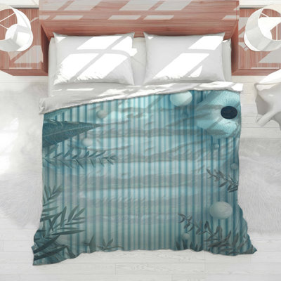 Blue Striped Leaves Spheres Comforter