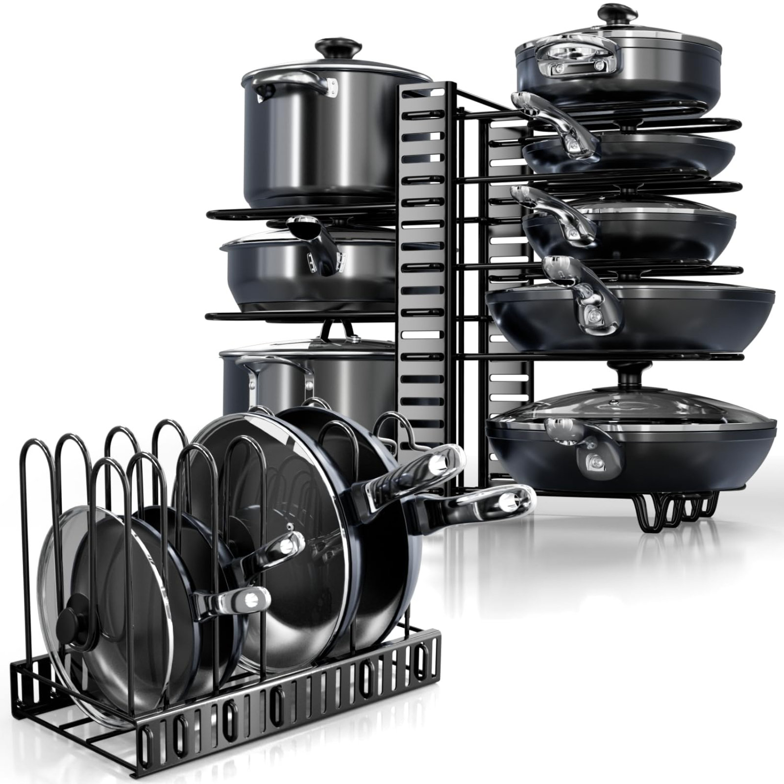 Étagère Rangement Casseroles ROMATIA - 4 Niveaux Réglables - Acier Carbone 10.4kg/Étagère