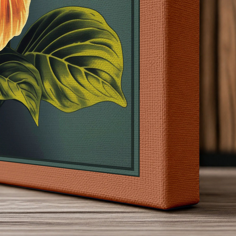 Golden Hibiscus Botanical - Wrapped Canvas, 36x24 - 91.4 x 61.0 cm, Terracotta Border