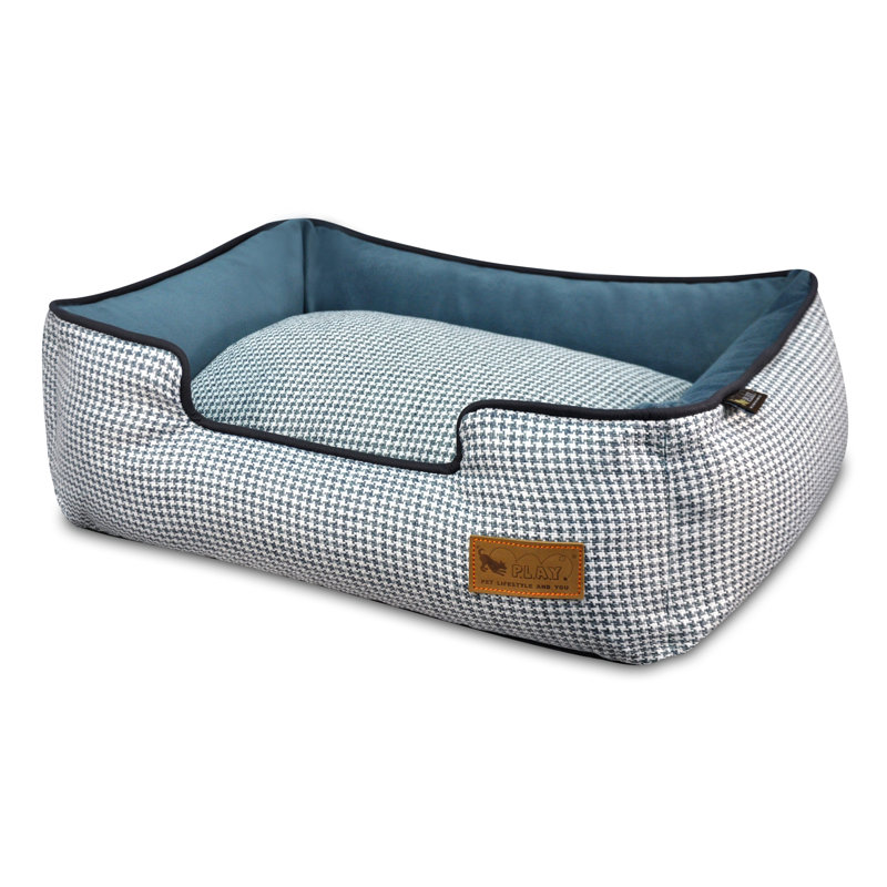 Houndstooth Lounge Dog Bed , Medium (31" H x 25" D x 8" H), Blue/White