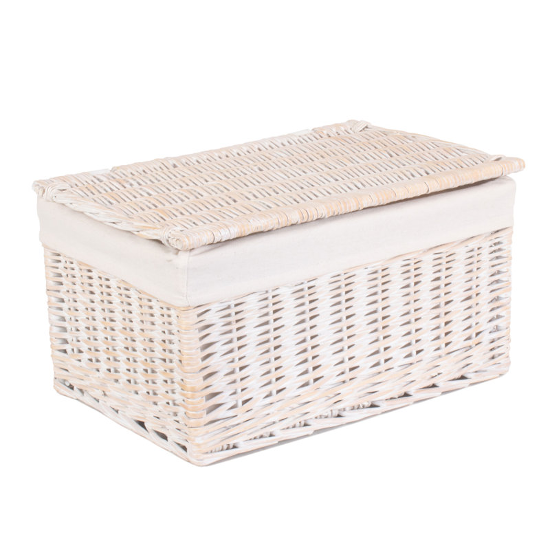 Wicker Large Lined Storage Hamper Basket, White Wash/White Lining