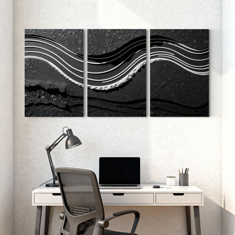 «Abstract Wavy Lines», ensemble de 3 reproductions d'art sur toile, H 18 po x l 36 po