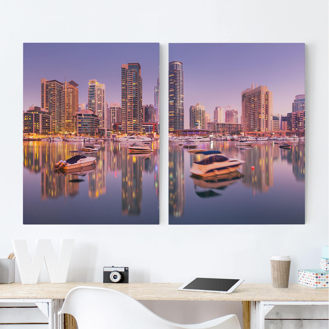 2-tlg. Leinwandbilder-Set Dubai Skyline und Marina