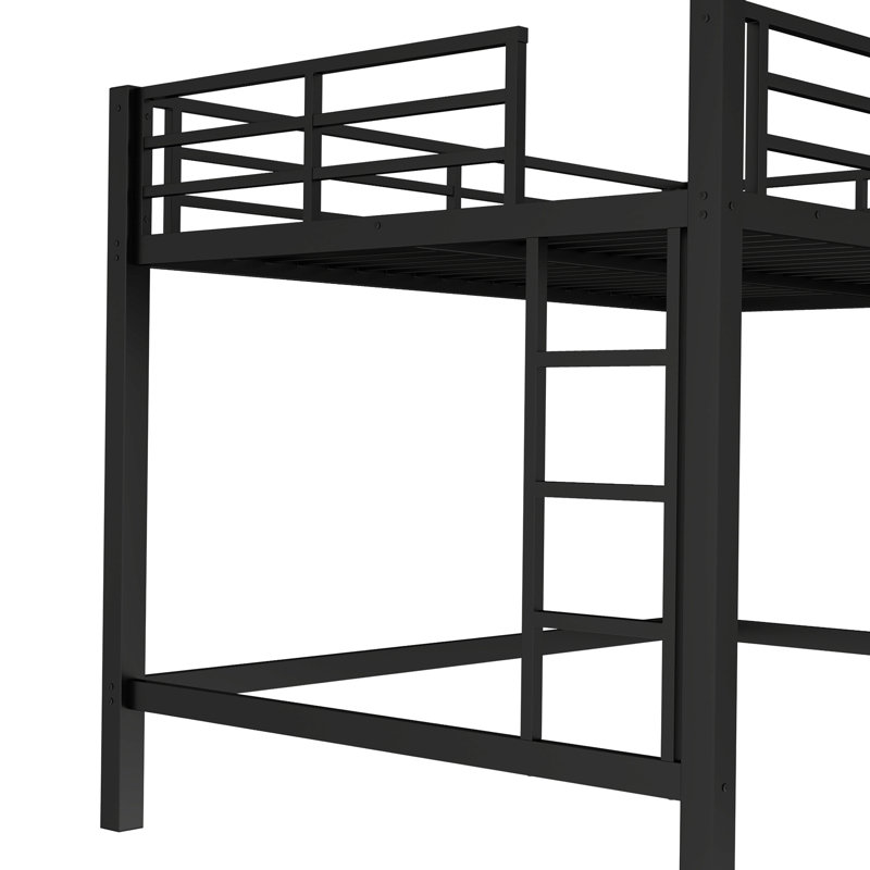 Metal Loft Bed, Loft Bed with Climbing Ladder and Guardrails, Queen