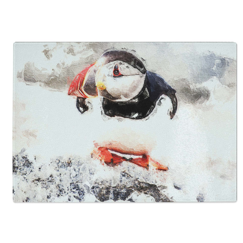 Tempered Glass Atlantic Puffin Chopping Board, 39 cm W x 28.5 cm L