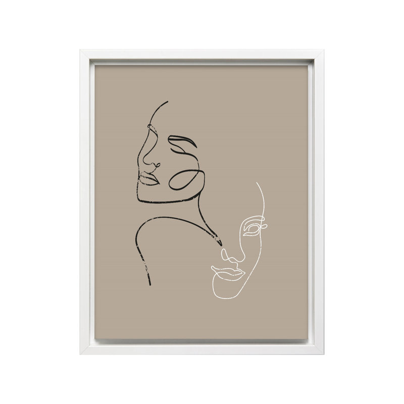 Une ligne de visages de femmes, H 16 po x l 20 po, Canevas, Encadrement blanc