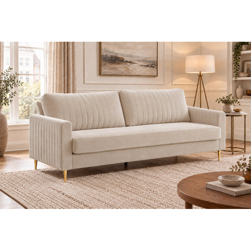 Malverne 3 Seater Velvet Sofa, Beige