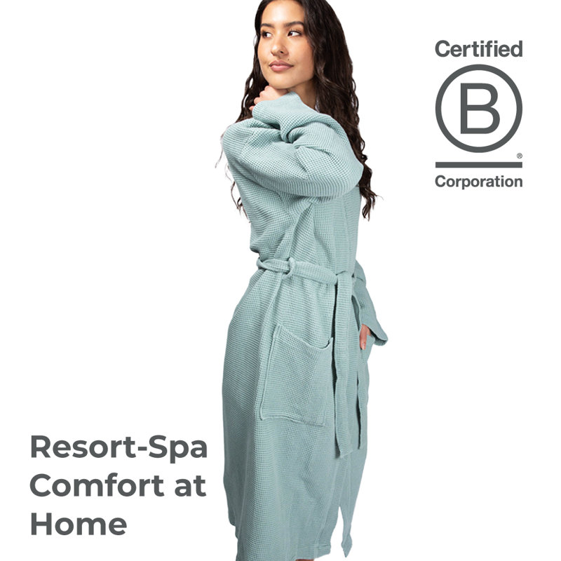 Cariloha Waffle Knit Bath Robe | White | Unisex, Small/Medium |, S / M, Green