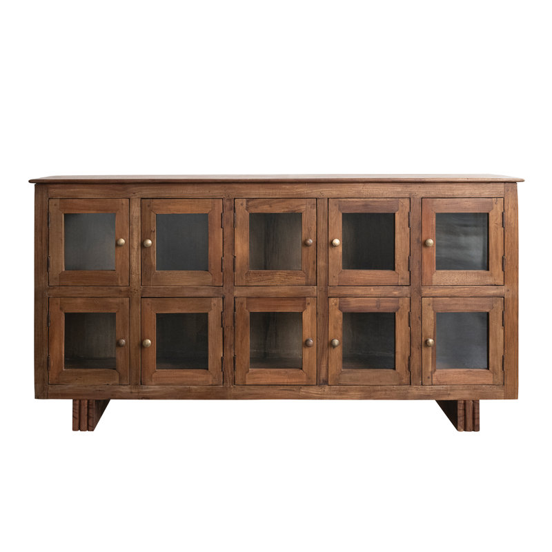 Buffet en bois de manguier avec 10 portes en verre et boutons en laiton