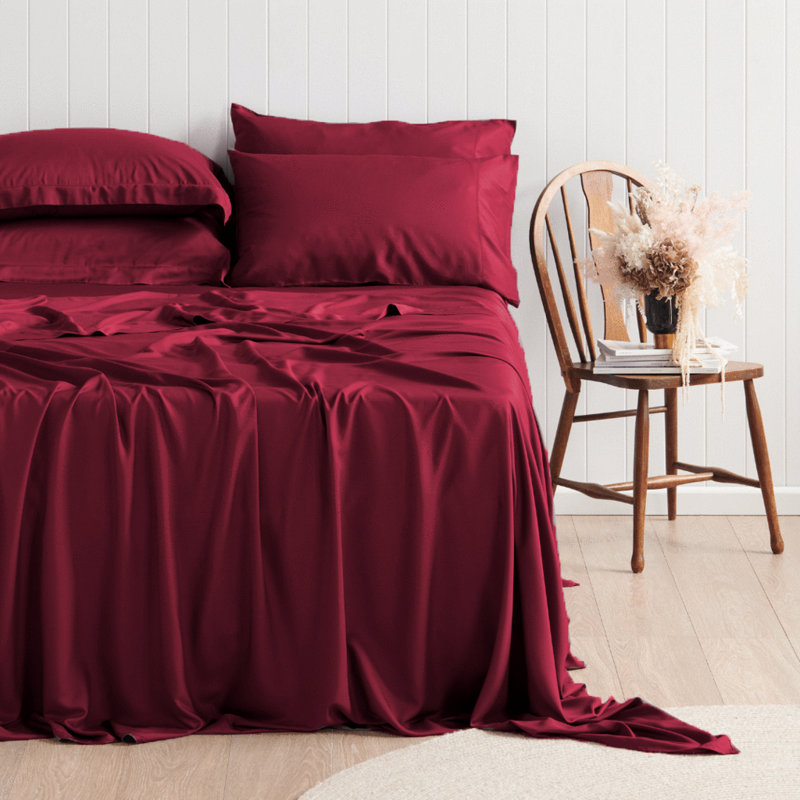 Ensemble de draps 6 pièces en rayonne de qualité supérieure - doux et respirant, Bourgogne