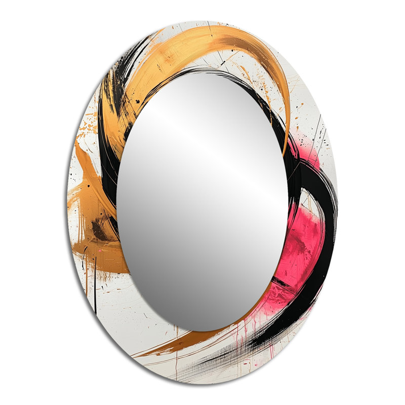 Abstract Circles In Pink And Gold Tones VI - Large Oval Wall Mirror On Metal, 40" x 30"