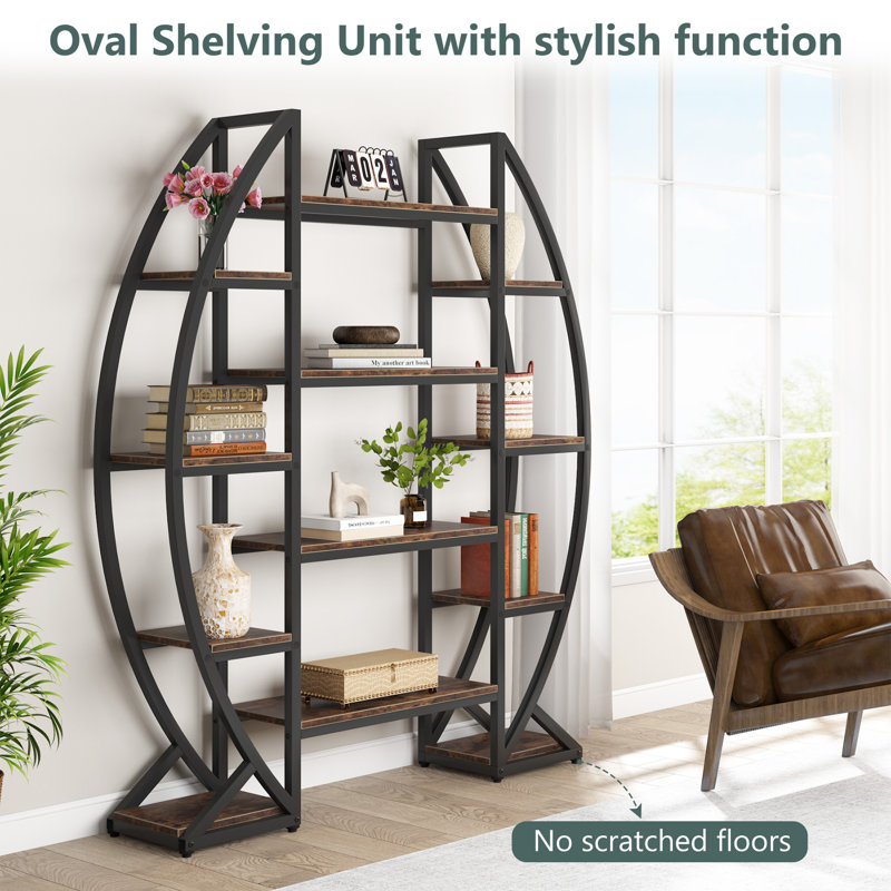 Penzane 69.68" H x 55.11" W Steel Etagere Bookcase, Brown