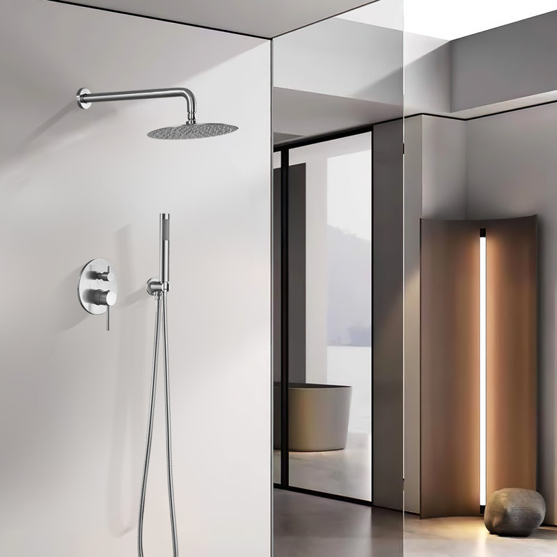 Rain Shower System,wall Mounted Shower Set For Bathroom With 10" Rain Shower Head Handheld Shower Set, Brushed Nickel