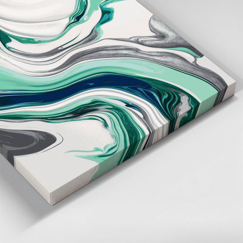 Abstrait art fluide sur toile verte 63, H 16 po x l 16 po