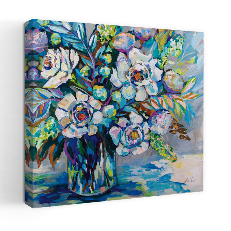 «Feeling Blue I», art floral floral contemporain, H 48 po x l 48 po
