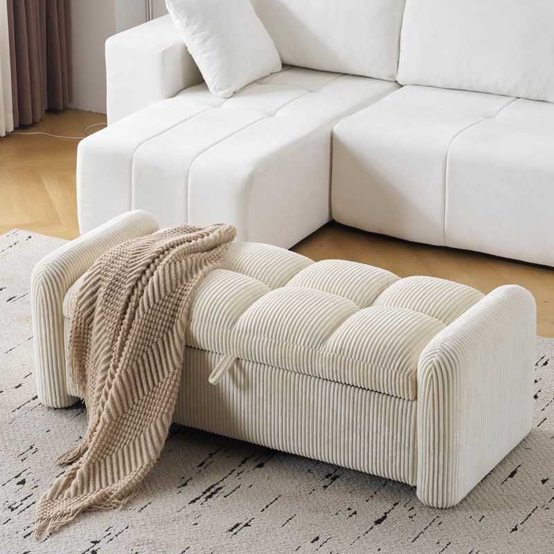 Banc de rangement surdimensionné de style moderne, Velours côtelé beige