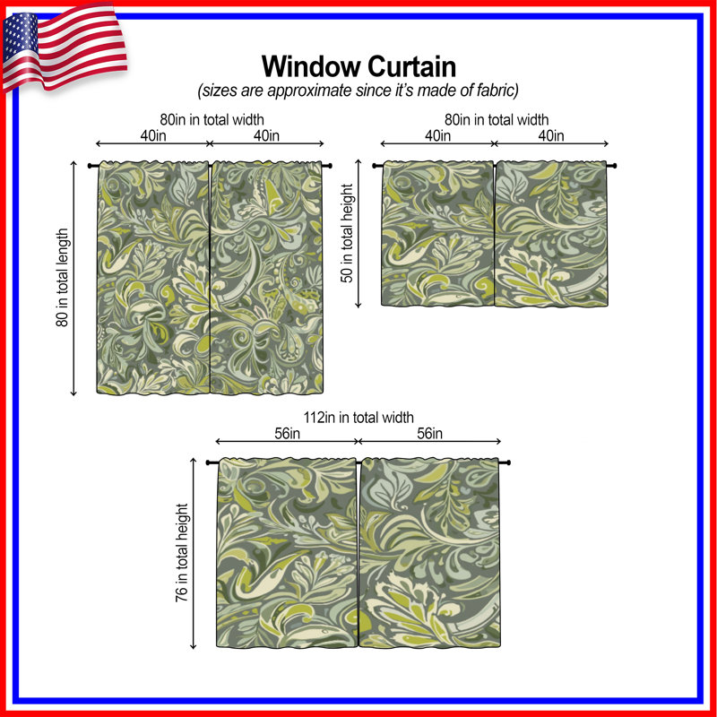 Rideaux vert obscurcissant à motif floral - 2 panneaux, 40in x 50in - 2 panels, Obscurcissement de chambre