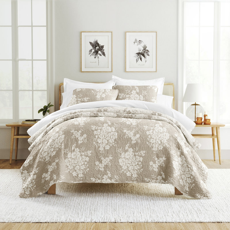Ensemble de courtepointe légère - couvre-lit matelassé toutes saisons - bouquet vieilli, Taupe