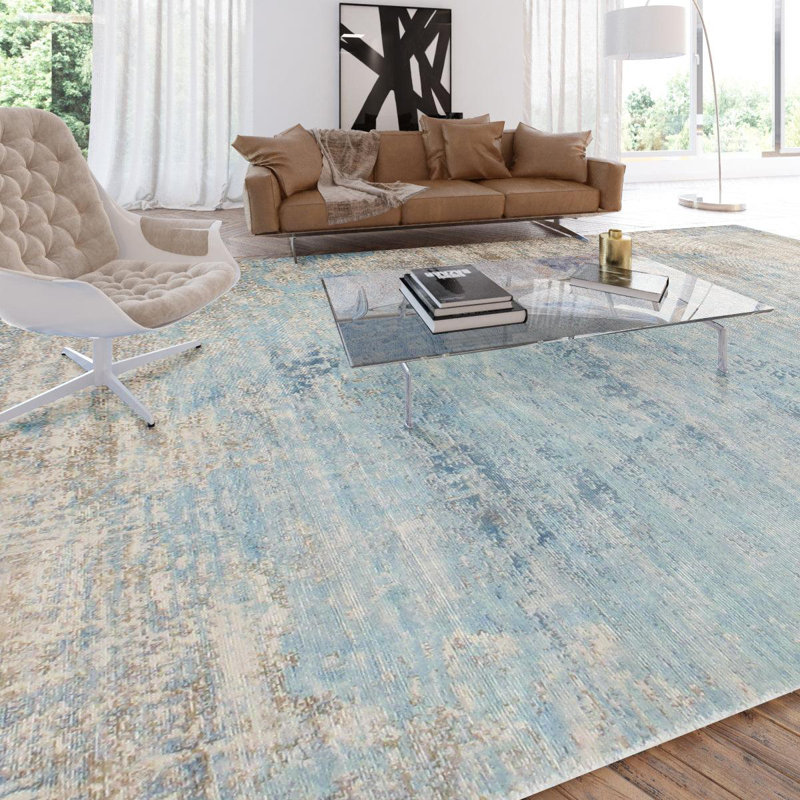 Tapis unique bleu clair de 5 pi x 8 pi