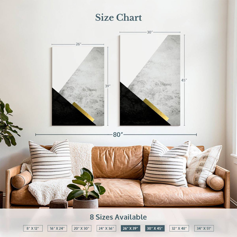 Avery Black Grey Gold Mountains II, 39" H x 26" W
