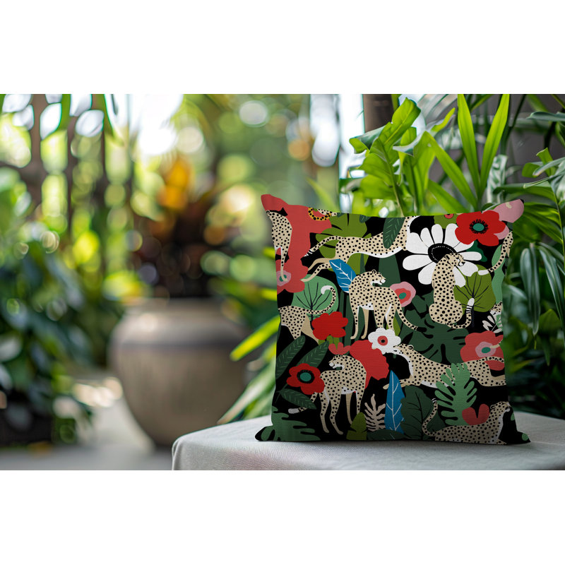 Oreiller carré réversible intérieur / extérieur Nogi Leopard, Carré 16 po, Rouge