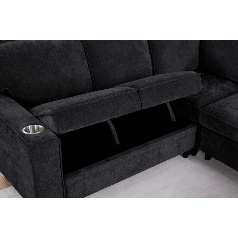 Canapé modulaire en L avec canapé-lit, chaise de rangement et ports USB / Type-C intégrés