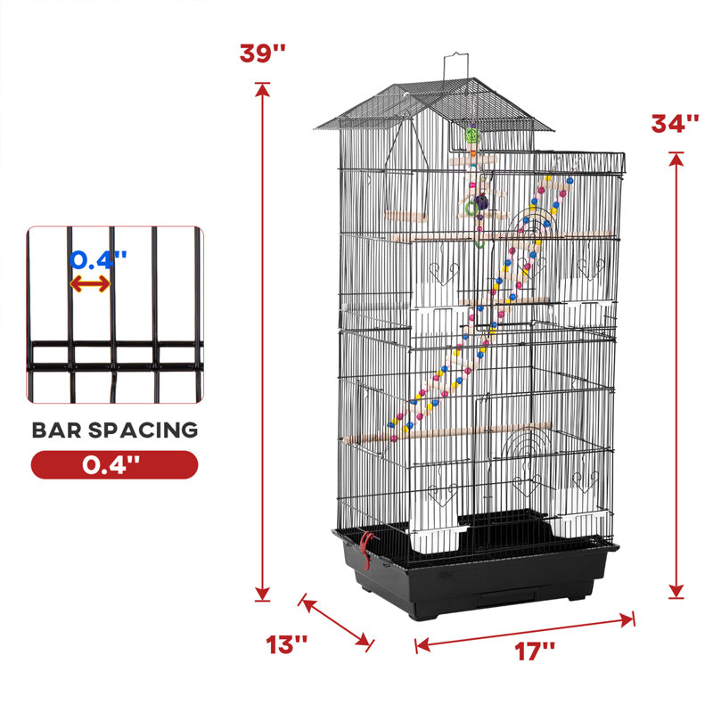 Cage à oiseaux avec perchoir à dessus en acier 39 po Lobardy, Noir